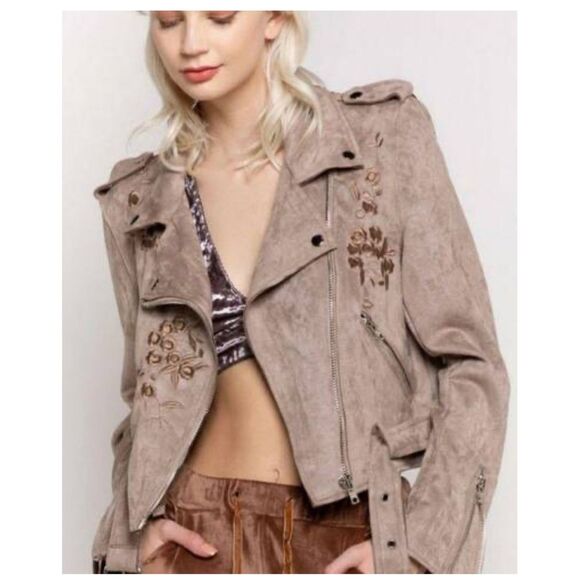 Anthropologie POL vegan suede jacket Moto style Sz L - Picture 3 of 5